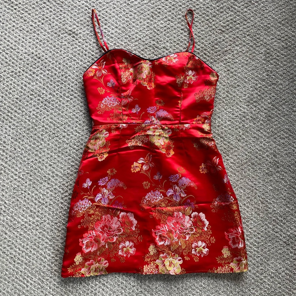 Red floral mini dress